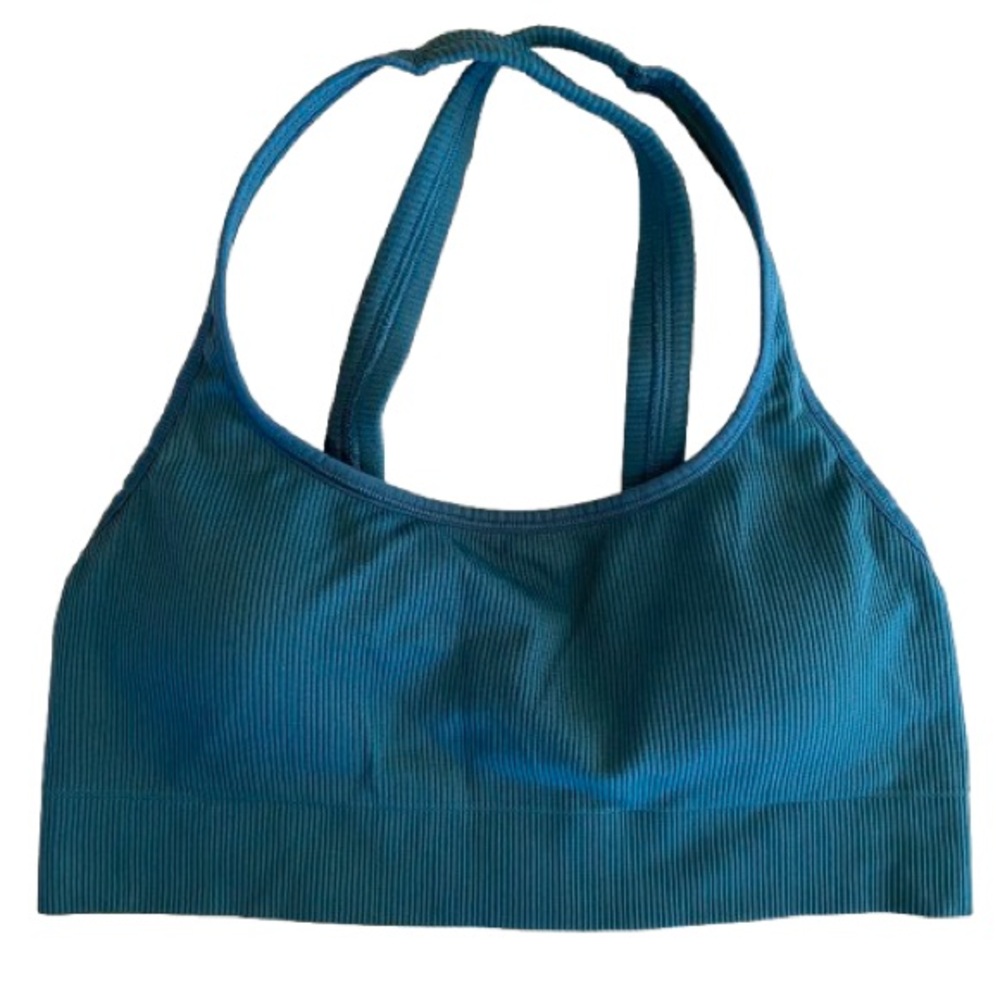 Athleta Women’s Aurora Ribbed Sports Bra Size M (A-C) Teal Activewear Yoga